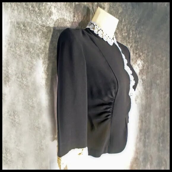 30s Vintage Black Blouse Romantic Lace & Bell Sleeve 1930s - Picture 2 of 15